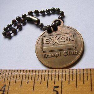Vtg Brass Exxon Travel Club Keyring Keychain Fob, #'d, 1960-70's Token C3